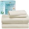 imageCalifornia Design Den Full Size Sheet Set  100 Cotton 500 Thread Count Sateen Cooling Deep Pocket Bed Sheets with Fitted Elastic Sheet Extra Soft Luxury Hotel Quality  White04  Ivory Striped
