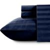 imageCalifornia Design Den Full Size Sheet Set  100 Cotton 500 Thread Count Sateen Cooling Deep Pocket Bed Sheets with Fitted Elastic Sheet Extra Soft Luxury Hotel Quality  White12  Navy Blue Striped