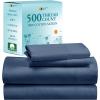 imageCalifornia Design Den Full Size Sheet Set  100 Cotton 500 Thread Count Sateen Cooling Deep Pocket Bed Sheets with Fitted Elastic Sheet Extra Soft Luxury Hotel Quality  White11  Navy Blue