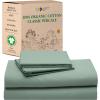 imageCalifornia Design Den Queen Sheet Set  Soft 100 Organic Cotton Sheets with Deep Pockets Crisp Percale Breathable and Durable Bedding Set  White10  Sage Green