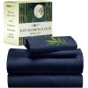 imageCalifornia Design Den Rayon from Bamboo Sheets Queen Size Bed Set  Luxury Cooling Sheets with Deep Pockets for a Snug Fit Durable SilkLike Bedding Set  WhiteNavy Blue