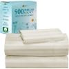 imageCalifornia Design Den Full Size Sheet Set  100 Cotton 500 Thread Count Sateen Cooling Deep Pocket Bed Sheets with Fitted Elastic Sheet Extra Soft Luxury Hotel Quality  White04  Ivory Striped