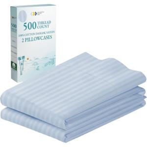 imageCALIFORNIA DESIGN DEN Soft ampamp Silky 500 Thread Count 100 Cotton is Cool ampamp Smooth White Pillowcases Queen Size Fits Standard ampamp Queen Pillows Pure White10  Light Blue Striped