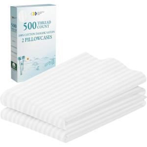 imageCALIFORNIA DESIGN DEN Soft ampamp Silky 500 Thread Count 100 Cotton is Cool ampamp Smooth White Pillowcases Queen Size Fits Standard ampamp Queen Pillows Pure White02  White Striped
