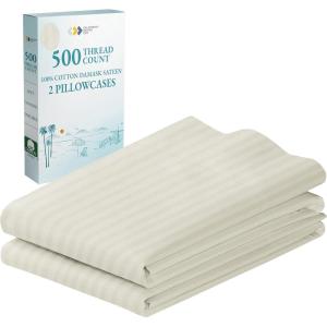 imageCALIFORNIA DESIGN DEN Soft ampamp Silky 500 Thread Count 100 Cotton is Cool ampamp Smooth White Pillowcases Queen Size Fits Standard ampamp Queen Pillows Pure White04  Ivory Striped