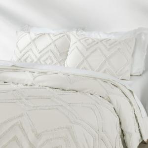 imageCalifornia Design Den 3 Pc White King Duvet Cover Set  Winner Good Housekeeping Best Bedding Awards 2025 400 Thread Count Sateen 100 Cotton Duvet Cover Set Button Closure Corner Ties  WhiteCream Boho Tufted