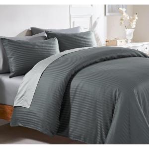 imageCalifornia Design Den 3 Pc White King Duvet Cover Set  Winner Good Housekeeping Best Bedding Awards 2025 400 Thread Count Sateen 100 Cotton Duvet Cover Set Button Closure Corner Ties  White49  Striped Gray