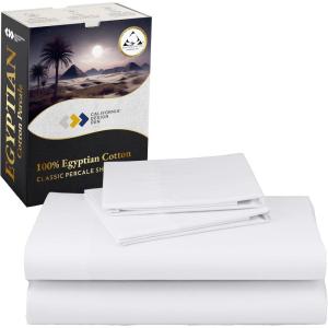 imageCalifornia Design Den Certified 100 Egyptian Cotton Full Size Sheets Set  Lightweight ampamp Crisp Percale Cotton Sheets Full with Deep Pockets Cool ampamp Durable Luxury Bedding Set  WhiteBright White
