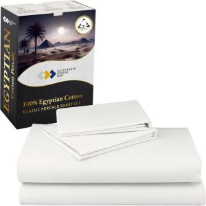 imageCalifornia Design Den Certified 100 Egyptian Cotton Full Size Sheets Set  Lightweight ampamp Crisp Percale Cotton Sheets Full with Deep Pockets Cool ampamp Durable Luxury Bedding Set  WhiteIvory