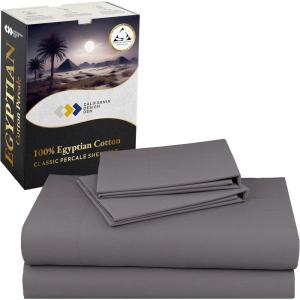 imageCalifornia Design Den Certified 100 Egyptian Cotton Full Size Sheets Set  Lightweight ampamp Crisp Percale Cotton Sheets Full with Deep Pockets Cool ampamp Durable Luxury Bedding Set  WhiteGrey