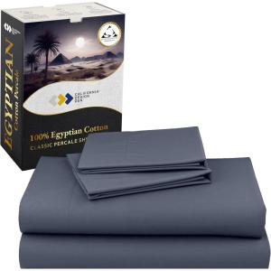 imageCalifornia Design Den Certified 100 Egyptian Cotton Full Size Sheets Set  Lightweight ampamp Crisp Percale Cotton Sheets Full with Deep Pockets Cool ampamp Durable Luxury Bedding Set  WhiteMineral Blue