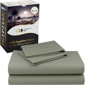 imageCalifornia Design Den Certified 100 Egyptian Cotton Full Size Sheets Set  Lightweight ampamp Crisp Percale Cotton Sheets Full with Deep Pockets Cool ampamp Durable Luxury Bedding Set  WhiteSage Mist  Gray Tone