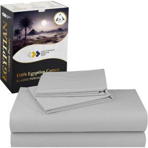 imageCalifornia Design Den Certified 100 Egyptian Cotton Full Size Sheets Set  Lightweight ampamp Crisp Percale Cotton Sheets Full with Deep Pockets Cool ampamp Durable Luxury Bedding Set  WhiteLight Grey