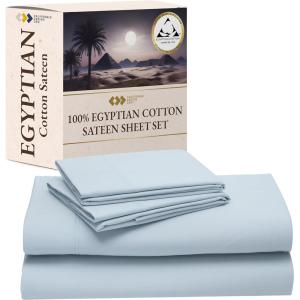 imageCalifornia Design Den Certified 100 Egyptian Cotton Sheets Queen Size Luxury Queen Sheet Set with Deep Pocket Soft Sateen Weave WrinkleResistant Cool ampamp Durable Bed Sheets White SheetsLight Blue