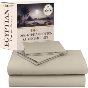 imageCalifornia Design Den Certified 100 Egyptian Cotton Sheets Queen Size Luxury Queen Sheet Set with Deep Pocket Soft Sateen Weave WrinkleResistant Cool ampamp Durable Bed Sheets White SheetsBeige