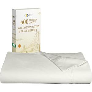 imageCalifornia Design Den Flat White King Sheets Only  Soft 400 Thread Count 100 Cotton Sateen Cooling ampamp Breathable Bed Sheets  Bright White04  Ivory Pale Tone