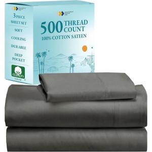 imageCalifornia Design Den Full Size Sheet Set  100 Cotton 500 Thread Count Sateen Cooling Deep Pocket Bed Sheets with Fitted Elastic Sheet Extra Soft Luxury Hotel Quality  White07  Grey