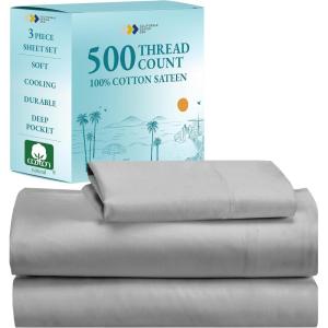 imageCalifornia Design Den Full Size Sheet Set  100 Cotton 500 Thread Count Sateen Cooling Deep Pocket Bed Sheets with Fitted Elastic Sheet Extra Soft Luxury Hotel Quality  White05  Light Grey