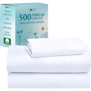 imageCalifornia Design Den Full Size Sheet Set  100 Cotton 500 Thread Count Sateen Cooling Deep Pocket Bed Sheets with Fitted Elastic Sheet Extra Soft Luxury Hotel Quality  White01  White