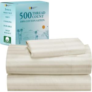 imageCalifornia Design Den Full Size Sheet Set  100 Cotton 500 Thread Count Sateen Cooling Deep Pocket Bed Sheets with Fitted Elastic Sheet Extra Soft Luxury Hotel Quality  White04  Ivory Striped