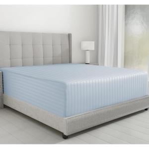 imageCalifornia Design Den Luxurious King Size Fitted Sheet Only  100 Cotton 600 Thread Count Soft Deep Pocket Bottom Fitted Sheet Sateen Weave Hotel Quality Featuring Foot Side Indicator  White10  Light Blue Striped