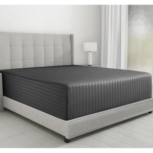 imageCalifornia Design Den Luxurious King Size Fitted Sheet Only  100 Cotton 600 Thread Count Soft Deep Pocket Bottom Fitted Sheet Sateen Weave Hotel Quality Featuring Foot Side Indicator  White08  Grey Striped
