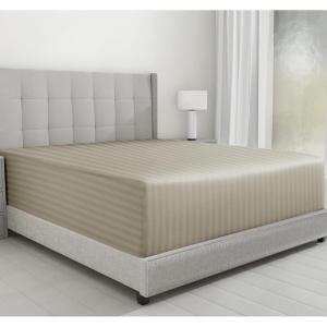 imageCalifornia Design Den Luxurious King Size Fitted Sheet Only  100 Cotton 600 Thread Count Soft Deep Pocket Bottom Fitted Sheet Sateen Weave Hotel Quality Featuring Foot Side Indicator  White18  Khaki Striped