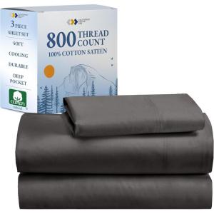 imageCalifornia Design Den Luxury 800 Thread Count 100 Cotton Sheets for Queen Size Bed  Soft SateenDeep Pockets with Anti Skid Elastic for a Snug Fit Cool ampamp Durable Bedding Set  White SheetsGrey