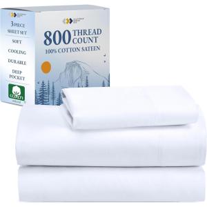 imageCalifornia Design Den Luxury 800 Thread Count 100 Cotton Sheets for Queen Size Bed  Soft SateenDeep Pockets with Anti Skid Elastic for a Snug Fit Cool ampamp Durable Bedding Set  White SheetsBright White