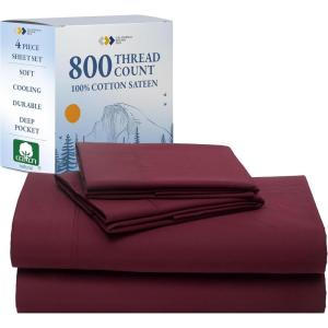 imageCalifornia Design Den Luxury 800 Thread Count 100 Cotton Sheets for Queen Size Bed  Soft SateenDeep Pockets with Anti Skid Elastic for a Snug Fit Cool ampamp Durable Bedding Set  White SheetsRed Wine