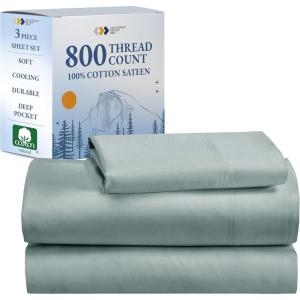 imageCalifornia Design Den Luxury 800 Thread Count 100 Cotton Sheets for Queen Size Bed  Soft SateenDeep Pockets with Anti Skid Elastic for a Snug Fit Cool ampamp Durable Bedding Set  White SheetsSoft Teal
