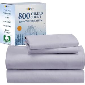 imageCalifornia Design Den Luxury 800 Thread Count 100 Cotton Sheets for Queen Size Bed  Soft SateenDeep Pockets with Anti Skid Elastic for a Snug Fit Cool ampamp Durable Bedding Set  White SheetsLavender