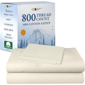 imageCalifornia Design Den Luxury 800 Thread Count 100 Cotton Sheets for Queen Size Bed  Soft SateenDeep Pockets with Anti Skid Elastic for a Snug Fit Cool ampamp Durable Bedding Set  White SheetsIvory Cream Tone