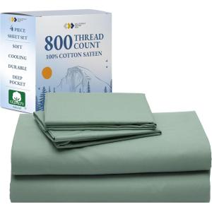 imageCalifornia Design Den Luxury 800 Thread Count 100 Cotton Sheets for Queen Size Bed  Soft SateenDeep Pockets with Anti Skid Elastic for a Snug Fit Cool ampamp Durable Bedding Set  White SheetsSage Green