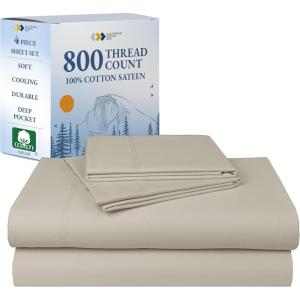 imageCalifornia Design Den Luxury 800 Thread Count 100 Cotton Sheets for Queen Size Bed  Soft SateenDeep Pockets with Anti Skid Elastic for a Snug Fit Cool ampamp Durable Bedding Set  White SheetsBeige