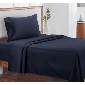 imageCalifornia Design Den Luxury 800 Thread Count 100 Cotton Sheets for Queen Size Bed  Soft SateenDeep Pockets with Anti Skid Elastic for a Snug Fit Cool ampamp Durable Bedding Set  White SheetsNavy Blue