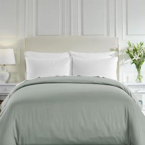 imageCalifornia Design Den Oversized King Duvet Cover Only  Winner Good Housekeeping Best Bedding Awards 2025 Premium 400 Thread Count Sateen 100 Cotton Duvet Cover Button Closure ampamp Corner Ties White18  Green Sage