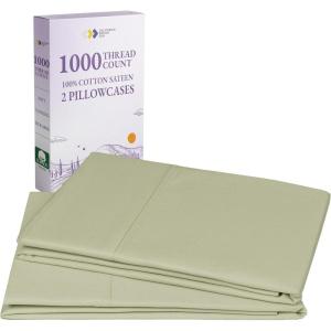 imageCalifornia Design Den Pillow Cases Standard Size Set of 2  Luxury 1000 Thread Count Sateen Soft and Thick 100 Cotton Pillowcases QueenStandard Breathable and Durable Hotel Quality  WhiteSage Green