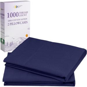 imageCalifornia Design Den Pillow Cases Standard Size Set of 2  Luxury 1000 Thread Count Sateen Soft and Thick 100 Cotton Pillowcases QueenStandard Breathable and Durable Hotel Quality  WhiteNavy Blue