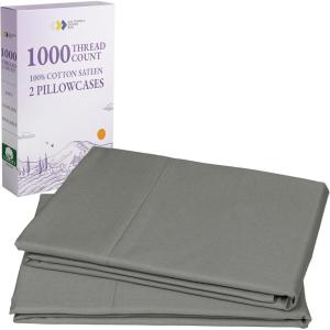 imageCalifornia Design Den Pillow Cases Standard Size Set of 2  Luxury 1000 Thread Count Sateen Soft and Thick 100 Cotton Pillowcases QueenStandard Breathable and Durable Hotel Quality  WhiteGrey