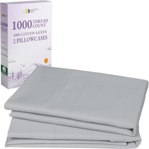 imageCalifornia Design Den Pillow Cases Standard Size Set of 2  Luxury 1000 Thread Count Sateen Soft and Thick 100 Cotton Pillowcases QueenStandard Breathable and Durable Hotel Quality  WhiteLight Grey