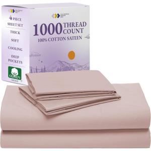 imageCalifornia Design Den Queen Sheet Set  Luxury 1000 Thread Count Sateen Thick and Natural 100 Cotton Bedsheets Deep Pockets Soft Breathable and Durable Bedding Set  WhiteSepia Rose