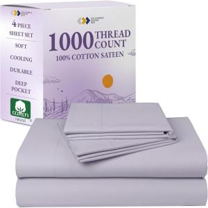 imageCalifornia Design Den Queen Sheet Set  Luxury 1000 Thread Count Sateen Thick and Natural 100 Cotton Bedsheets Deep Pockets Soft Breathable and Durable Bedding Set  WhiteLavender Grey