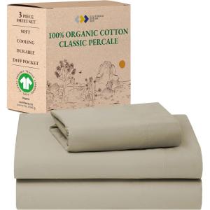 imageCalifornia Design Den Queen Sheet Set  Soft 100 Organic Cotton Sheets with Deep Pockets Crisp Percale Breathable and Durable Bedding Set  White13  Warm Taupe