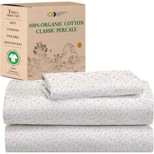 imageCalifornia Design Den Queen Sheet Set  Soft 100 Organic Cotton Sheets with Deep Pockets Crisp Percale Breathable and Durable Bedding Set  White16  Floral Print