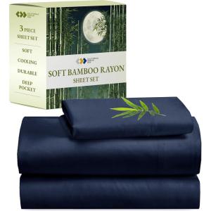 imageCalifornia Design Den Rayon from Bamboo Sheets Queen Size Bed Set  Luxury Cooling Sheets with Deep Pockets for a Snug Fit Durable SilkLike Bedding Set  WhiteNavy Blue