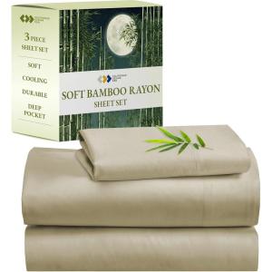 imageCalifornia Design Den Rayon from Bamboo Sheets Queen Size Bed Set  Luxury Cooling Sheets with Deep Pockets for a Snug Fit Durable SilkLike Bedding Set  WhiteBeige