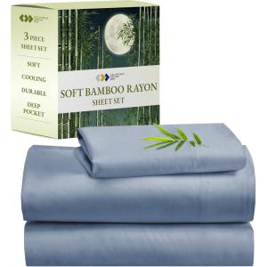 imageCalifornia Design Den Rayon from Bamboo Sheets Queen Size Bed Set  Luxury Cooling Sheets with Deep Pockets for a Snug Fit Durable SilkLike Bedding Set  WhiteBlue Hydrangea