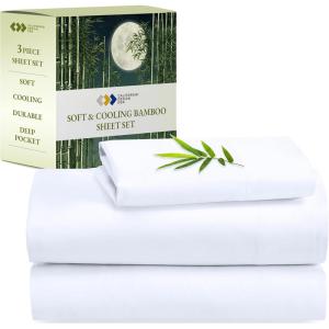 imageCalifornia Design Den Rayon from Bamboo Sheets Queen Size Bed Set  Luxury Cooling Sheets with Deep Pockets for a Snug Fit Durable SilkLike Bedding Set  WhiteBright White