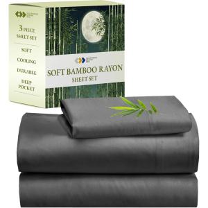 imageCalifornia Design Den Rayon from Bamboo Sheets Queen Size Bed Set  Luxury Cooling Sheets with Deep Pockets for a Snug Fit Durable SilkLike Bedding Set  WhiteGrey